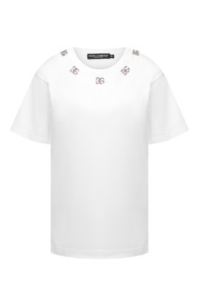 Женская хлопковая футболка DOLCE & GABBANA белого цвета, арт. F8M66Z/G7B6I | Фото 1 (Материал внешний: Хлопок; Принт: Без принта; Длина (для топов): Стандартные; Стили: Романтичный; Рукава: Короткие; Женское Кросс-КТ: Футболка-одежда; Региональные ограничения белый список (Axapta Mercury): RU)
