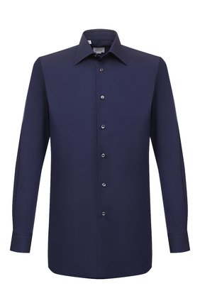 Мужская хлопковая сорочка BRIONI темно-синего цвета по цене 54500 руб., арт. RCBD0M/P104M | Фото 1 Мужская хлопковая сорочка BRIONI темно-синего цвета, арт. RCBD0M/P104M | Фото 1 (Принт: Однотонные; Длина (для топов): Стандартные; Манжеты: На пуговицах; Стили: Классический; Рукава: Длинные; Материал внешний: Хлопок; Воротник: Кент; Рубашки М: Classic Fit; Случай: Формальный; Региональные ограничения белый список (Axapta Mercury): RU)