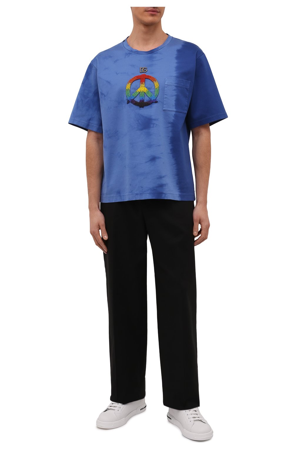 Мужская хлопковая футболка DOLCE & GABBANA синего цвета, арт. G8NW1Z/FUGK6 | Фото 2 (Рукава: Короткие; Длина (для топов): Стандартные; Принт: С принтом; Региональные ограничения белый список (Axapta Mercury): RU; Материал внешний: Хлопок; Стили: Спорт-шик)