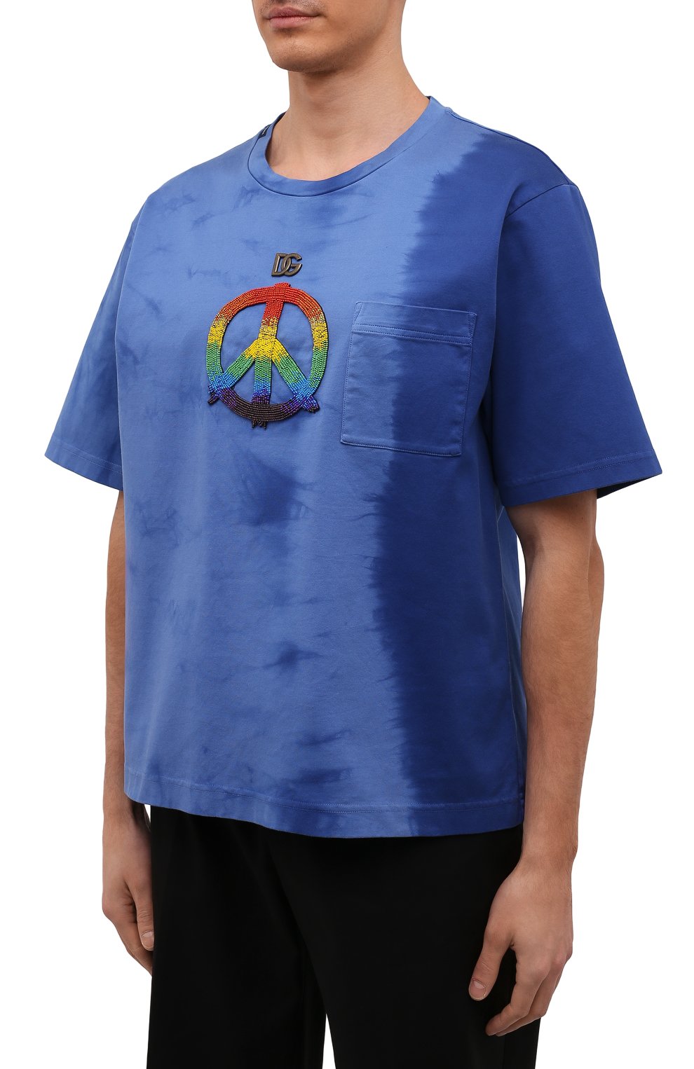 Мужская хлопковая футболка DOLCE & GABBANA синего цвета, арт. G8NW1Z/FUGK6 | Фото 3 (Рукава: Короткие; Длина (для топов): Стандартные; Принт: С принтом; Региональные ограничения белый список (Axapta Mercury): RU; Материал внешний: Хлопок; Стили: Спорт-шик)