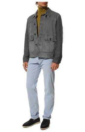Мужская комбинированная куртка BRIONI серо-голубого цвета, арт. PLAI0L/P1702 | Фото 2 (Мужское Кросс-КТ: Кожа и замша; Кросс-КТ: Куртка; Материал подклада: Купро; Стили: Классический; Длина (верхняя одежда): Короткие; Материал внешний: Лен; Рукава: Длинные; Региональные ограничения белый список (Axapta Mercury): RU)