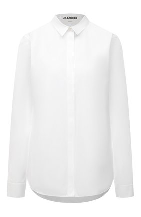 Женская хлопковая рубашка JIL SANDER белого цвета, арт. JSXU600005-WU245500 | Фото 1 (Принт: Без принта; Материал внешний: Хлопок; Стили: Минимализм, Классический; Длина (для топов): Стандартные; Рукава: Длинные; Женское Кросс-КТ: Рубашка-одежда; Региональные ограничения белый список (Axapta Mercury): RU)