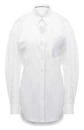Женская хлопковая рубашка ALEXANDER WANG белого цвета, арт. 1WC1221552 | Фото 1 (Рукава: Длинные; Длина (для топов): Удлиненные; Материал внешний: Хлопок; Региональные ограничения белый список (Axapta Mercury): RU; Женское Кросс-КТ: Рубашка-одежда; Принт: Без принта; Стили: Кэжуэл, Классический)