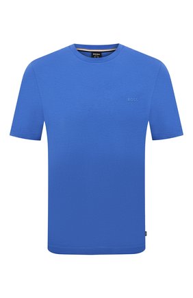 Мужская хлопковая футболка BOSS синего цвета, арт. 50468347 | Фото 1 (Материал внешний: Хлопок; Рукава: Короткие; Длина (для топов): Стандартные; Региональные ограничения белый список (Axapta Mercury): RU; Принт: Без принта; Стили: Кэжуэл)