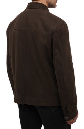 Мужская замшевая куртка BRIONI темно-коричневого цвета, арт. PLAV0L/P1701 | Фото 4 (Кросс-КТ: Куртка; Материал внешний: Замша, Натуральная кожа; Big sizes: Big Sizes; Рукава: Длинные; Региональные ограничения белый список (Axapta Mercury): RU; Мужское Кросс-КТ: Кожа и замша; Длина (верхняя одежда): Короткие; Материал подклада: Купро; Стили: Кэжуэл)