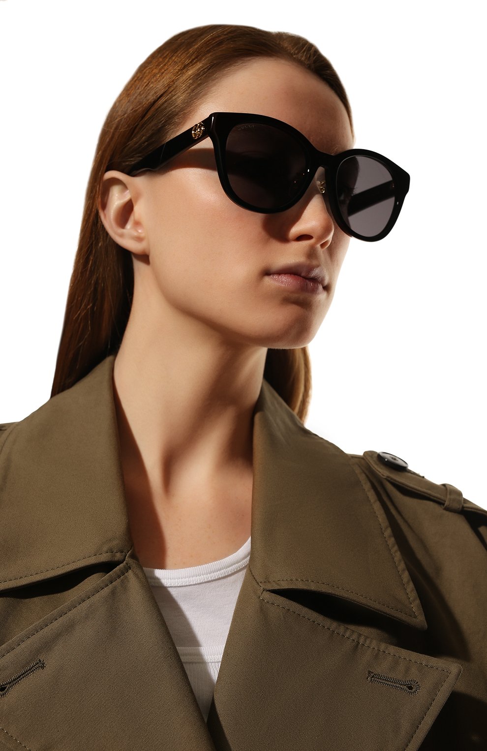 Женские солнцезащитные очки GUCCI черного цвета, арт. GG1002SK 001 | Фото 2 (Тип очков: С/з; Оптика Гендер: оптика-женское; Очки форма: Круглые)