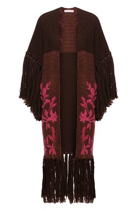 Женская накидка из шерсти и шелка VALENTINO коричневого цвета, арт. XB3KS01M6YL | Фото 1 (Материал внешний: Шелк, Шерсть; Длина (верхняя одежда): Длинные; Стили: Романтичный)