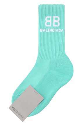 Женские хлопковые носки BALENCIAGA голубого цвета, арт. 656963/372B4 | Фото 1 (Материал внешний: Хлопок)