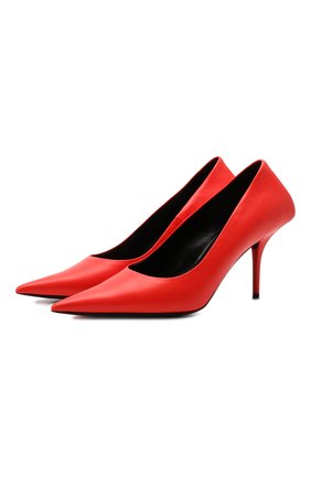 Женские кожаные туфли square knife BALENCIAGA красного цвета, арт. 572879/WAWN0 | Фото 1 (Каблук высота: Высокий; Материал внешний: Кожа; Материал внутренний: Натуральная кожа; Подошва: Плоская; Каблук тип: Шпилька)