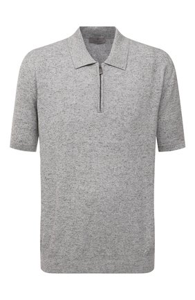 Мужское поло из хлопка и льна CANALI серого цвета по цене 53950 руб., арт. C0454B/MK01450/60-68 | Фото 1 Мужское поло из хлопка и льна CANALI серого цвета, арт. C0454B/MK01450/60-68 | Фото 1 (Материал внешний: Хлопок; Рукава: Короткие; Длина (для топов): Стандартные; Кросс-КТ: Трикотаж; Застежка: Молния; Стили: Классический; Big sizes: Big Sizes)