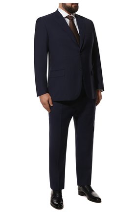 Мужской шерстяной костюм BRIONI темно-синего цвета по цене 494000 руб., арт. RAH20M/P0A15/BRACCIAN0 | Фото 1 Мужской шерстяной костюм BRIONI темно-синего цвета, арт. RAH20M/P0A15/BRACCIAN0 | Фото 1 (Материал внешний: Шерсть; Рукава: Длинные; Материал подклада: Купро; Костюмы М: Однобортный; Стили: Классический; Big sizes: Big Sizes)