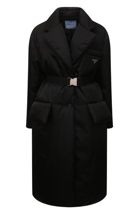 Женское пальто PRADA черного цвета, арт. 29Z862-1WQ8-F0002-212 | Фото 1 (Длина (верхняя одежда): Длинные; Материал внешний: Синтетический материал; Рукава: Длинные; 1-2-бортные: Однобортные; Стили: Спорт-шик; Женское Кросс-КТ: Пуховик-пальто)