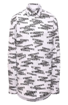 Женская хлопковая рубашка VETEMENTS черно-белого цвета, арт. UE52SH160B 1000/W | Фото 1 (Длина (для топов): Удлиненные; Материал внешний: Хлопок; Рукава: Длинные; Стили: Гламурный; Принт: С принтом; Женское Кросс-КТ: Рубашка-одежда)