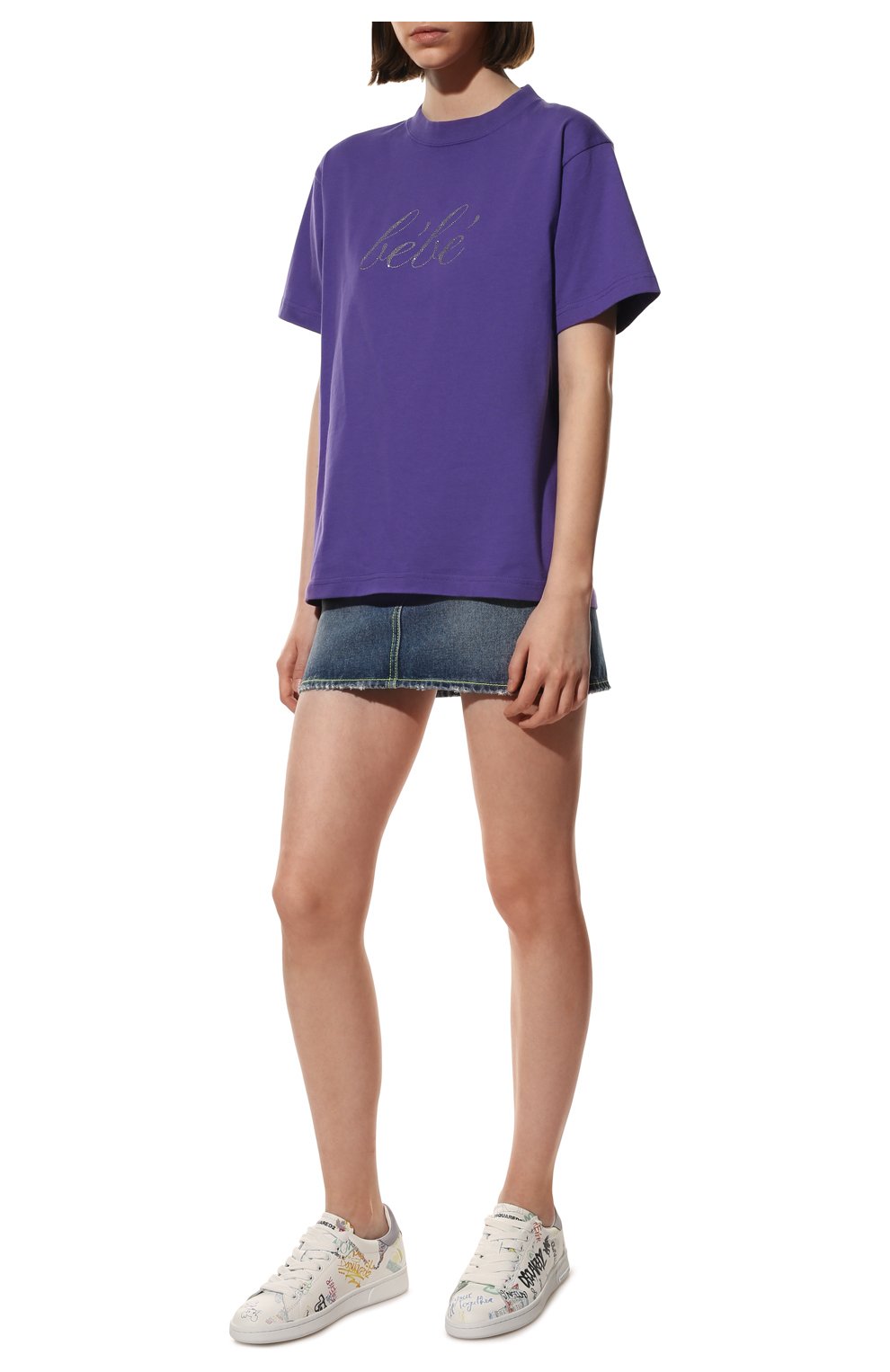 Женская хлопковая футболка BALENCIAGA фиолетового цвета, арт. 670943/TLVH4 | Фото 2 (Рукава: Короткие; Длина (для топов): Стандартные; Принт: С принтом; Материал внешний: Хлопок; Стили: Спорт-шик; Женское Кросс-КТ: Футболка-одежда)