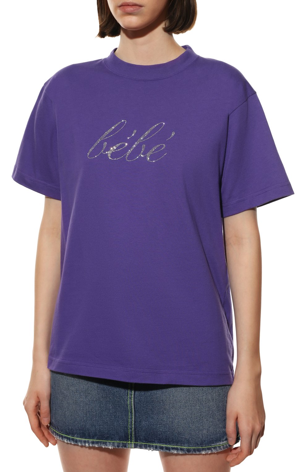 Женская хлопковая футболка BALENCIAGA фиолетового цвета, арт. 670943/TLVH4 | Фото 3 (Рукава: Короткие; Длина (для топов): Стандартные; Принт: С принтом; Материал внешний: Хлопок; Стили: Спорт-шик; Женское Кросс-КТ: Футболка-одежда)