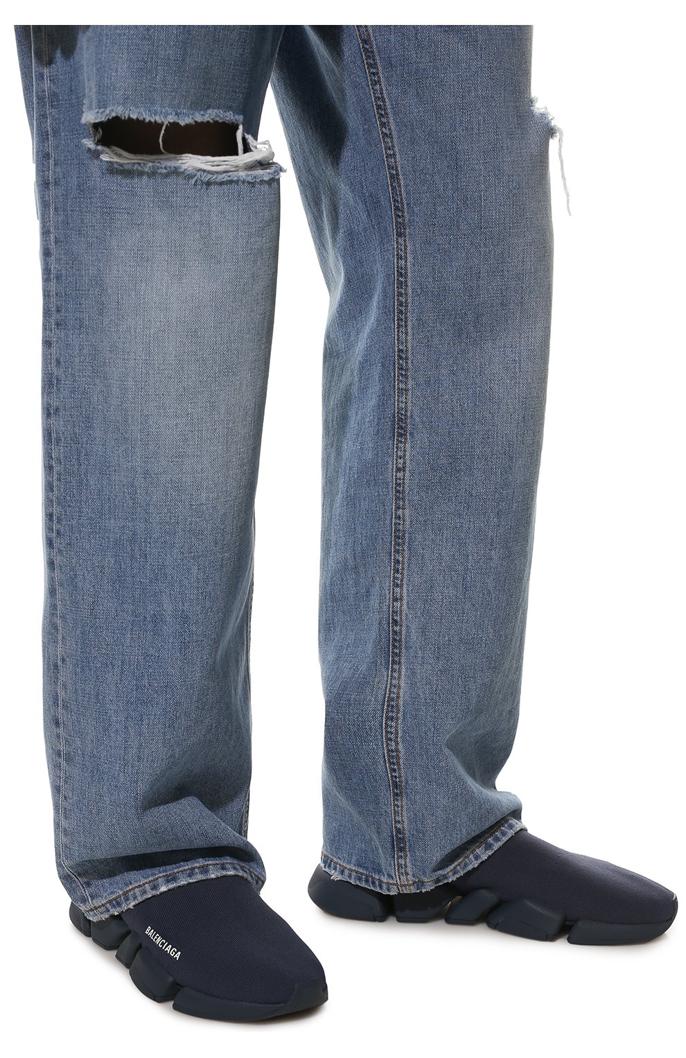 Мужские текстильные кроссовки speed 2.0 BALENCIAGA темно-синего цвета, арт. 617239/W2DB1 | Фото 3 (Материал внешний: Текстиль; Стили: Классический; Материал утеплителя: Без утеплителя; Материал внутренний: Текстиль; Подошва: Массивная)