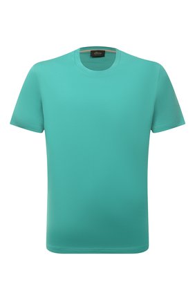 Мужская хлопковая футболка BRIONI бирюзового цвета, арт. UJLA0L/P1613 | Фото 1 (Принт: Без принта; Рукава: Короткие; Длина (для топов): Стандартные; Материал внешний: Хлопок; Стили: Кэжуэл)
