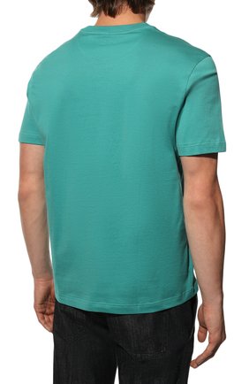 Мужская хлопковая футболка BRIONI бирюзового цвета, арт. UJLA0L/P1613 | Фото 4 (Принт: Без принта; Рукава: Короткие; Длина (для топов): Стандартные; Материал внешний: Хлопок; Стили: Кэжуэл)
