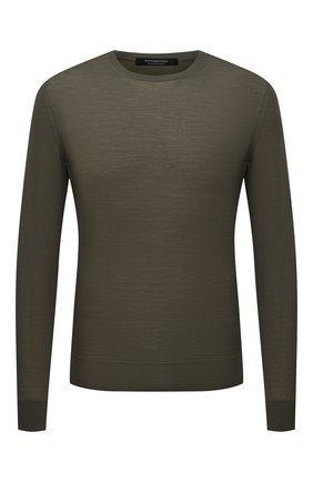 Мужской шерстяной джемпер ERMENEGILDO ZEGNA хаки цвета по цене 73650 руб., арт. UZM00/110 | Фото 1 Мужской шерстяной джемпер ERMENEGILDO ZEGNA хаки цвета, арт. UZM00/110 | Фото 1 (Длина (для топов): Стандартные; Материал внешний: Шерсть; Рукава: Длинные; Мужское Кросс-КТ: Джемперы; Вырез: Круглый; Принт: Без принта; Стили: Милитари)
