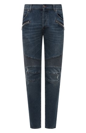 Мужские джинсы BALMAIN синего цвета, арт. XH1MH005/DB68 | Фото 1 (Материал внешний: Хлопок, Деним; Длина (брюки, джинсы): Стандартные; Кросс-КТ: Деним; Силуэт М (брюки): Прямые; Детали: Потертости; Стили: Гранж)