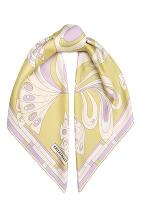 Женский шелковый платок EMILIO PUCCI салатового цвета, арт. 2EGB26/2EC26 | Фото 1 (Материал: Текстиль, Шелк; Принт: С принтом)