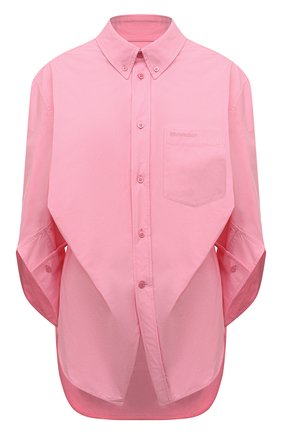 Женская хлопковая рубашка BALENCIAGA светло-розового цвета, арт. 671663/TYB18 | Фото 1 (Рукава: Длинные; Длина (для топов): Удлиненные; Материал внешний: Хлопок; Женское Кросс-КТ: Рубашка-одежда; Принт: Без принта; Стили: Кэжуэл)