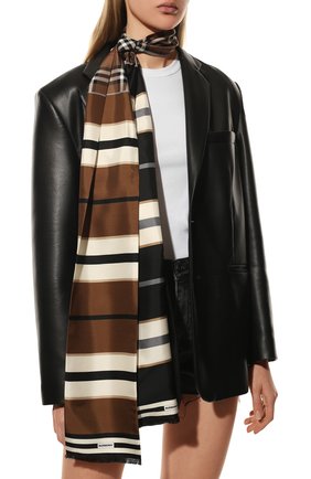 Женский шелковый шарф BURBERRY коричневого цвета, арт. 8049575 | Фото 2 (Материал: Шелк, Текстиль)