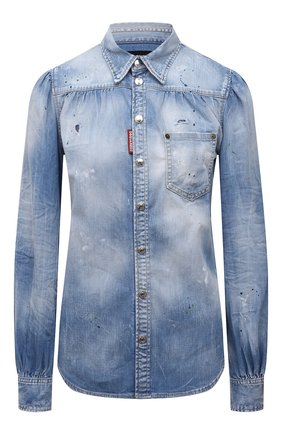 Женская джинсовая рубашка DSQUARED2 голубого цвета, арт. S75DL0801/S30341 | Фото 1 (Длина (для топов): Стандартные; Рукава: Длинные; Материал внешний: Хлопок, Деним; Женское Кросс-КТ: Рубашка-одежда; Кросс-КТ: Деним; Принт: Без принта; Стили: Гранж)