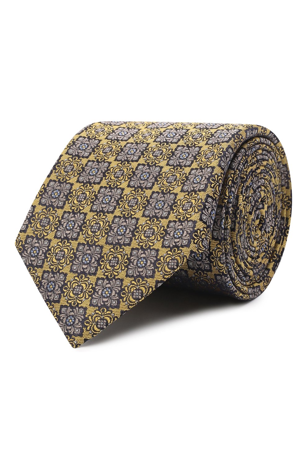 Мужской шелковый галстук CANALI желтого цвета, арт. 18/HJ03404 | Фото 1 (Принт: С принтом; Материал: Текстиль, Шелк)