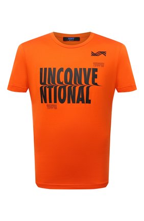 Мужская хлопковая футболка KNT оранжевого цвета, арт. UMM0235 | Фото 1 (Длина (для топов): Стандартные; Материал внешний: Хлопок; Рукава: Короткие; Принт: С принтом; Стили: Кэжуэл)