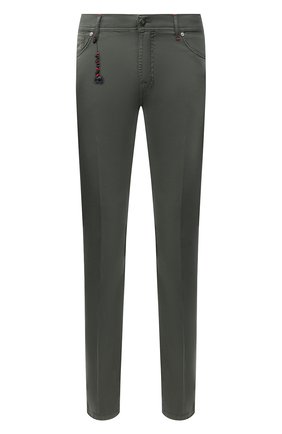 Мужские брюки из хлопка и шелка MARCO PESCAROLO хаки цвета, арт. NERAN0M18/ZIP/4501 | Фото 1 (Материал внешний: Хлопок; Длина (брюки, джинсы): Стандартные; Стили: Кэжуэл)