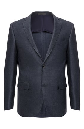 Мужской пиджак из шелка и шерсти CORNELIANI темно-синего цвета по цене 128500 руб., арт. 89XY75-2118288/90 | Фото 1 Мужской пиджак из шелка и шерсти CORNELIANI темно-синего цвета, арт. 89XY75-2118288/90 | Фото 1 (Материал подклада: Вискоза; Материал внешний: Шелк, Шерсть; Длина (для топов): Стандартные; Рукава: Длинные; Случай: Формальный; 1-2-бортные: Однобортные; Стили: Классический; Пиджаки М: Приталенный)