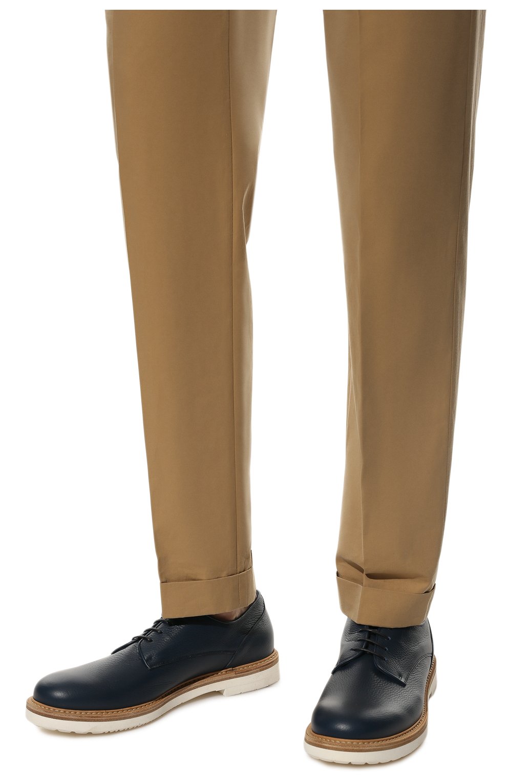 Мужские кожаные дерби W.GIBBS темно-синего цвета, арт. 2035021/2700 | Фото 3 (Материал внешний: Кожа; Материал внутренний: Натуральная кожа; Стили: Классический)