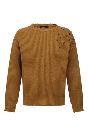 Мужской хлопковый свитер DSQUARED2 светло-коричневого цвета, арт. S74HA1251/S17914 | Фото 1 (Длина (для топов): Стандартные; Рукава: Длинные; Материал внешний: Хлопок; Принт: Без принта; Стили: Гранж)