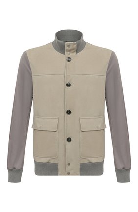 Мужской комбинированный бомбер KITON серого цвета по цене 354000 руб., арт. UW1189V0839A | Фото 1 Мужской комбинированный бомбер KITON серого цвета, арт. UW1189V0839A | Фото 1 (Рукава: Длинные; Длина (верхняя одежда): Короткие; Материал подклада: Синтетический материал; Материал внешний: Синтетический материал; Кросс-КТ: Куртка; Мужское Кросс-КТ: Кожа и замша; Принт: Без принта)
