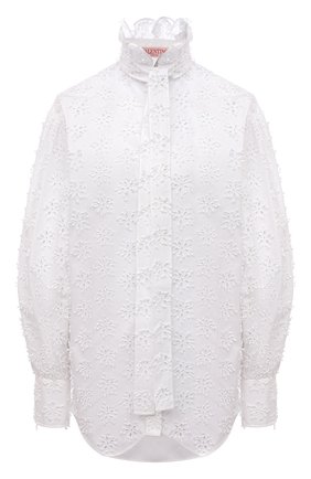 Женская хлопковая блузка VALENTINO белого цвета, арт. XB3AB3706GN | Фото 1 (Длина (для топов): Удлиненные; Рукава: Длинные; Материал внешний: Хлопок; Женское Кросс-КТ: Рубашка-одежда, Блуза-одежда; Принт: Без принта; Стили: Бохо)