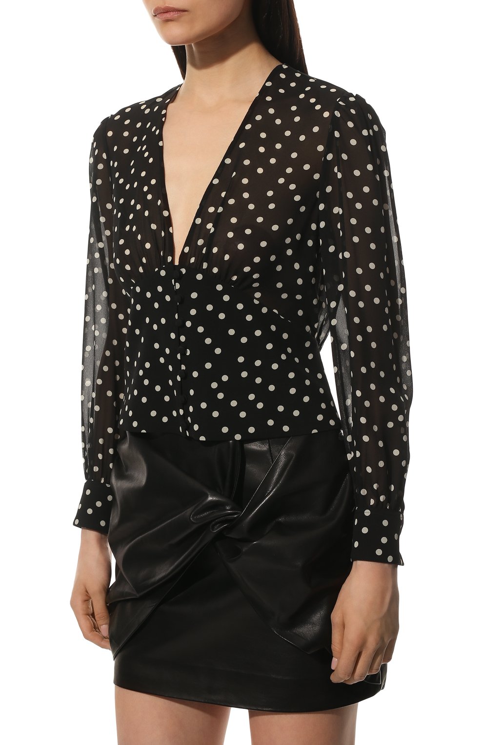 Женская шелковая блузка SAINT LAURENT черного цвета, арт. 689332/Y5B66 | Фото 3 (Материал внешний: Шелк; Рукава: Длинные; Длина (для топов): Стандартные; Принт: С принтом; Стили: Романтичный; Женское Кросс-КТ: Блуза-одежда)