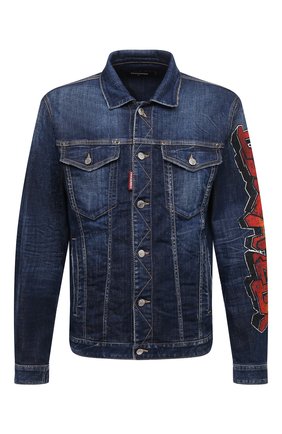 Мужская джинсовая куртка DSQUARED2 синего цвета, арт. S74AM1227/S30342 | Фото 1 (Материал внешний: Хлопок, Деним; Рукава: Длинные; Длина (верхняя одежда): Короткие; Кросс-КТ: Куртка, Деним; Стили: Гранж)