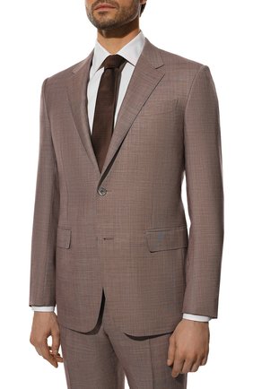 Мужской костюм из шерсти и льна ERMENEGILDO ZEGNA бордового цвета по цене 299500 руб., арт. 339500/221225 | Фото 2 Мужской костюм из шерсти и льна ERMENEGILDO ZEGNA бордового цвета, арт. 339500/221225 | Фото 2 (Рукава: Длинные; Материал внешний: Шерсть; Материал подклада: Купро; Стили: Классический; Костюмы М: Однобортный)