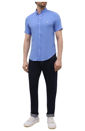 Мужская льняная рубашка POLO RALPH LAUREN голубого цвета, арт. 710795453 | Фото 2 (Материал внешний: Лен; Рукава: Короткие; Длина (для топов): Стандартные; Принт: Однотонные; Воротник: Button down; Случай: Повседневный; Стили: Кэжуэл)