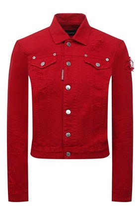Женская джинсовая куртка DSQUARED2 красного цвета, арт. S75AM0895/S47925 | Фото 1 (Рукава: Длинные; Материал внешний: Хлопок, Деним; Длина (верхняя одежда): Короткие; Стили: Кэжуэл; Кросс-КТ: Деним, Куртка)