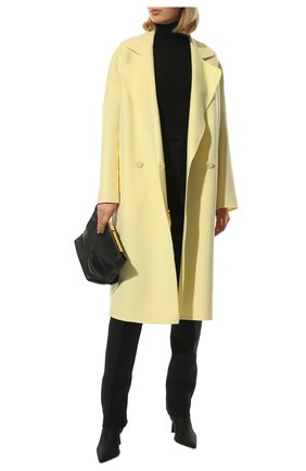 Женское шерстяное пальто STELLA MCCARTNEY желтого цвета, арт. 602900/SPB05 | Фото 2 (Рукава: Длинные; Материал внешний: Шерсть; Длина (верхняя одежда): До колена; Стили: Гламурный; 1-2-бортные: Двубортные)