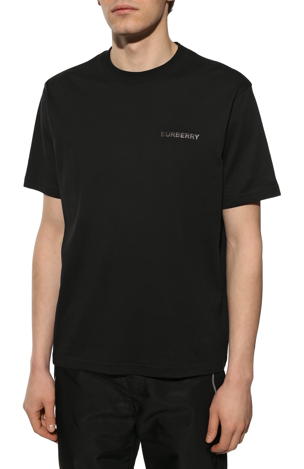 Мужская хлопковая футболка BURBERRY черного цвета, арт. 8048259 | Фото 3 (Принт: Без принта; Рукава: Короткие; Длина (для топов): Стандартные; Материал внешний: Хлопок; Стили: Минимализм)