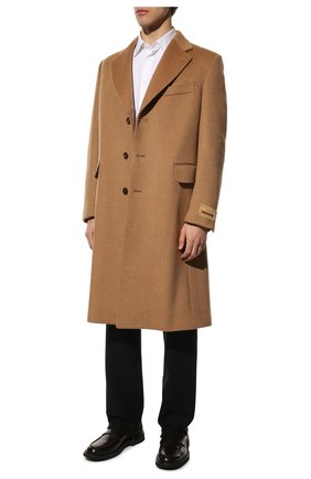 Мужской шерстяное пальто GUCCI бежевого цвета, арт. 663482/ZAHGS | Фото 2 (Материал подклада: Вискоза; Рукава: Длинные; Материал внешний: Шерсть; Длина (верхняя одежда): До колена; Мужское Кросс-КТ: пальто-верхняя одежда; Стили: Кэжуэл)
