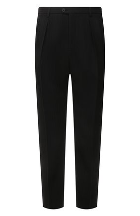 Мужские шерстяные брюки SAINT LAURENT черного цвета, арт. 682379/Y1E45 | Фото 1 (Материал подклада: Шелк; Длина (брюки, джинсы): Стандартные; Материал внешний: Шерсть; Стили: Классический; Случай: Формальный)