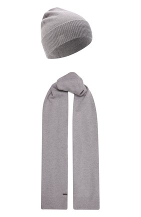 Мужская комплект из шапки и шарфа HUGO серого цвета, арт. 50456508 | Фото 1 (Материал: Вискоза, Синтетический материал, Текстиль; Кросс-КТ: Трикотаж)
