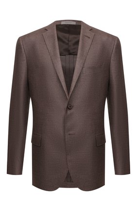 Мужской пиджак из шелка и шерсти CORNELIANI коричневого цвета по цене 128500 руб., арт. 89XY75-2118288/90 | Фото 1 Мужской пиджак из шелка и шерсти CORNELIANI коричневого цвета, арт. 89XY75-2118288/90 | Фото 1 (Рукава: Длинные; Материал подклада: Вискоза; Материал внешний: Шерсть, Шелк; Случай: Формальный; 1-2-бортные: Однобортные; Длина (для топов): Стандартные; Пиджаки М: Приталенный; Стили: Классический)