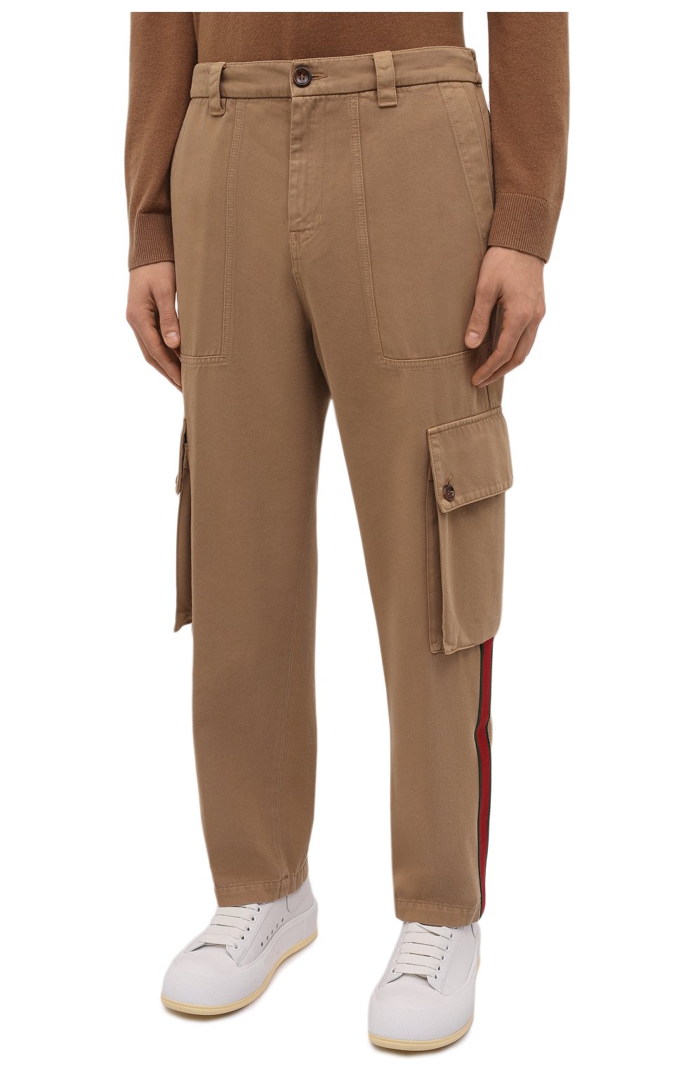 Мужские хлопковые брюки-карго GUCCI темно-бежевого цвета, арт. 669636/XDBSL | Фото 3 (Силуэт М (брюки): Карго; Длина (брюки, джинсы): Стандартные; Случай: Повседневный; Стили: Гранж; Материал внешний: Хлопок)