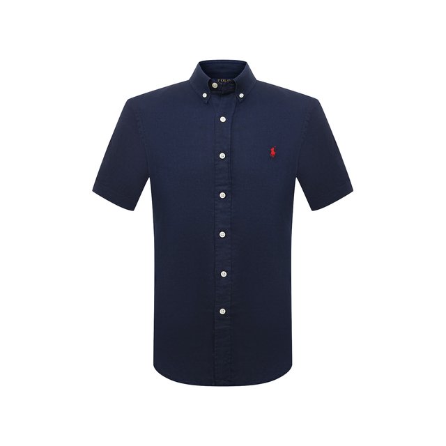Льняная рубашка Polo Ralph Lauren синего цвета