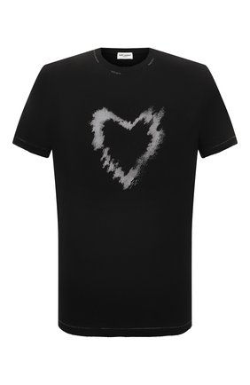 Мужская хлопковая футболка SAINT LAURENT черного цвета, арт. 682175/Y360B | Фото 1 (Материал внешний: Хлопок; Стили: Романтичный; Длина (для топов): Стандартные; Рукава: Короткие; Принт: С принтом)